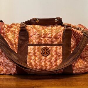 Tory Burch Orange and Brown Quilted Bag
